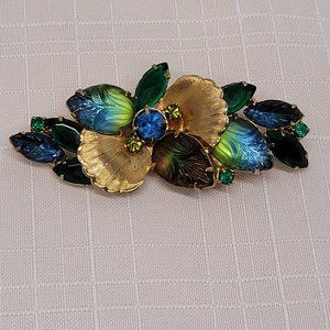 Vintage Miriam Haskell Style Clam Shell Brooch with Carved Glass Stones